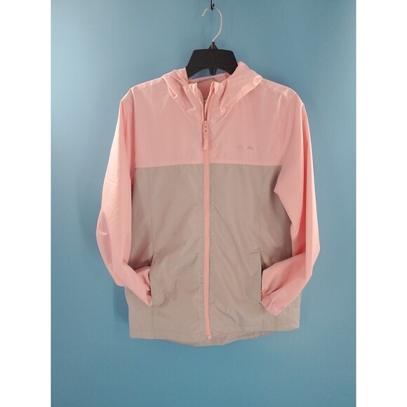 Girl Water Repellent Jacket Sz LG Hooded Rain Lightweight Coat  Pink &  Grey - Picture 3 of 16